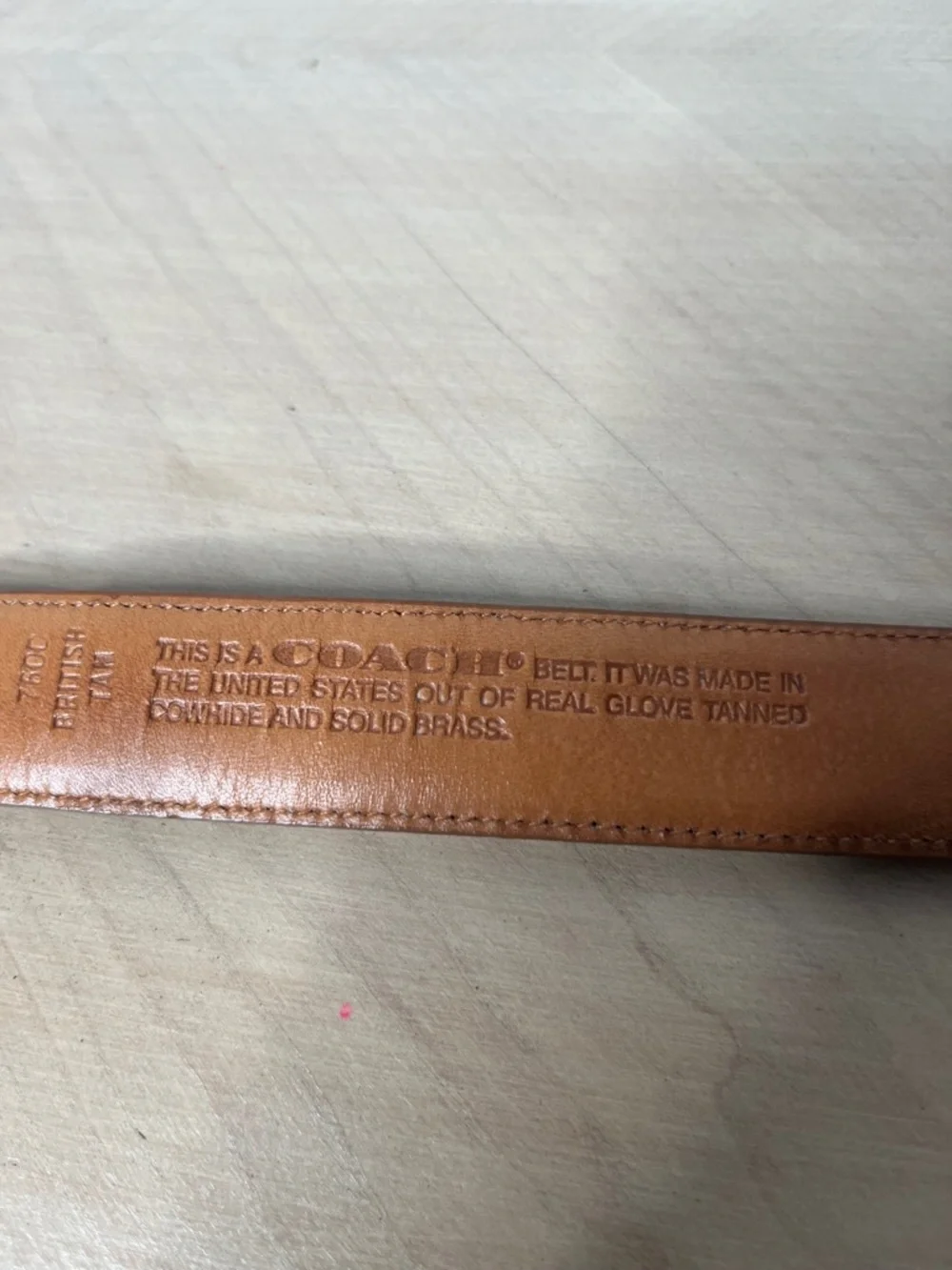 Coach British Tan Leather Belt with Brass Buckle Size 32